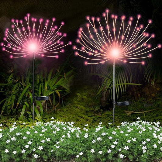 YOTOZU 2 PCS Solar Firework Light, Outdoor Solar Garden Decorative Lights 120 LED Powered 40 Copper Wires String DIY Landscape Light for Walkway Pathway Backyard Decoration Parties Perfect Gifts(Pink) YOTOZU