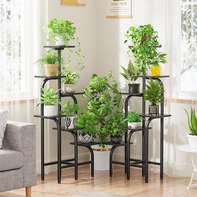 6 Tier Plant Stand Indoor, Plant Shelf for Multiple Plants, Flower Pot Holder Shelf, Planter Display Rack for Patio Garden Balcony Living Room Bedroom Decor, Black Asgolion