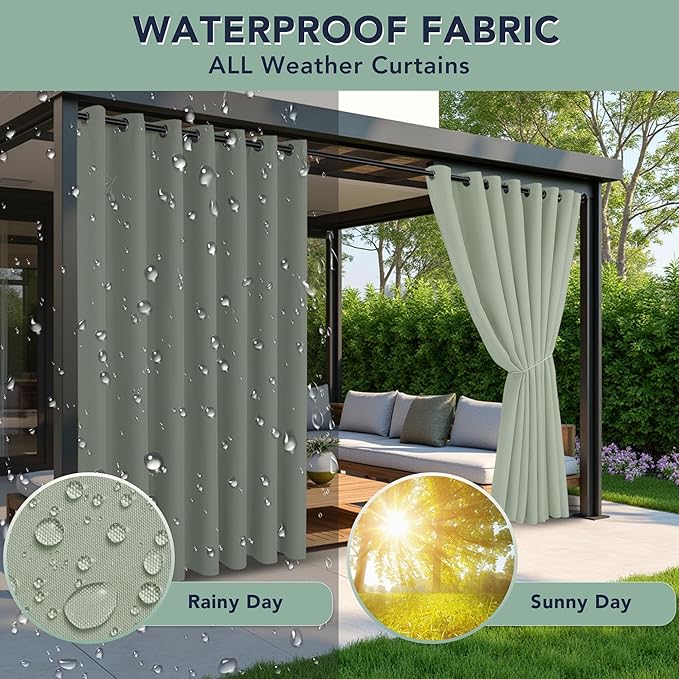 Patio Curtains Outdoor Waterproof - 6 Panels Privacy Weatherproof Outside Curtains with Grommets for Pergola, Gazebo, Porch, Cabana, Balcony, 54 x 95 Inch, Sage Green RichSets