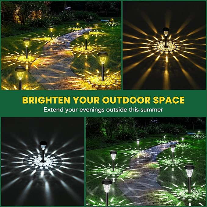 GIGALUMI 16 Pack Solar Lights Outdoor Waterproof, Warm White Pathway Light Solar Powered, Landscape Lighting, Garden Lights for Decor, Patio, Garden, Yard, Pathways, Walkways GIGALUMI