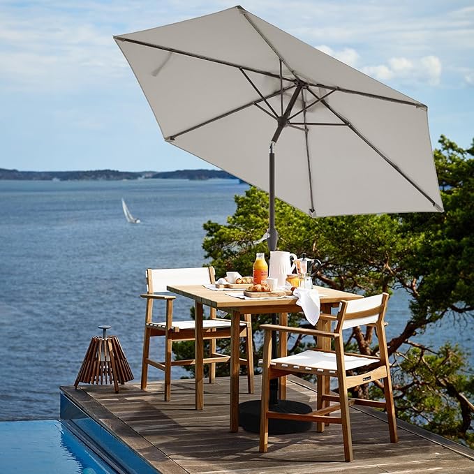 JEAREY 7.5FT Patio Umbrella Market Table Umbrella with 6 Sturdy Ribs, Push Button Tilt/Crank Outdoor Umbrella for Garden, Deck, Backyard, Pool and Beach,Light Grey JEAREYOutdoorsCollection