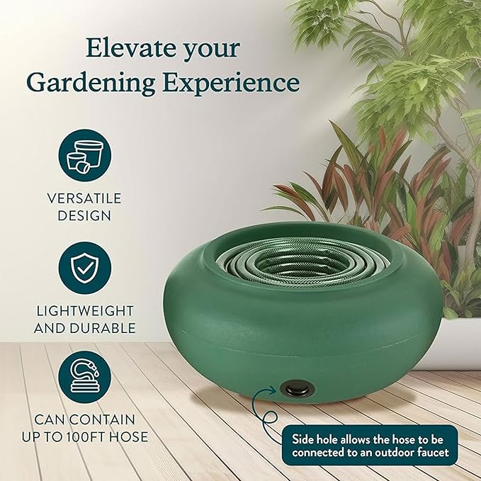 The HC Companies RZ.GH210DF1C001LRDJH 21 Inch Diameter Lightweight Garden Hose Storage Pot for 75-100 Ft Hoses, Pairs w/Terrazzo Series Pots, Green, Grassy Green TheHCCompanies