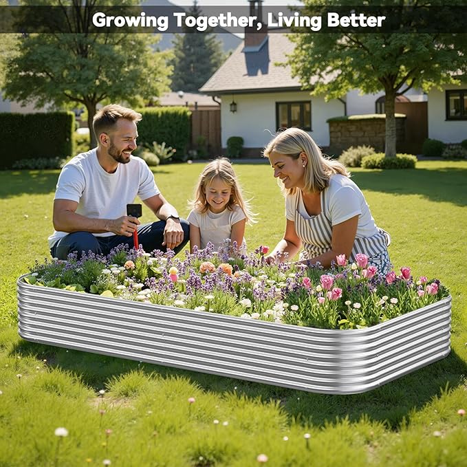 4 Pack 6x3FT Raised Beds for Gardening, Corrugated Galvanized Steel Raised Garden Bed, Outdoor Metal Above Ground Garden Bed for Vegetables and Flowers OZMSHF