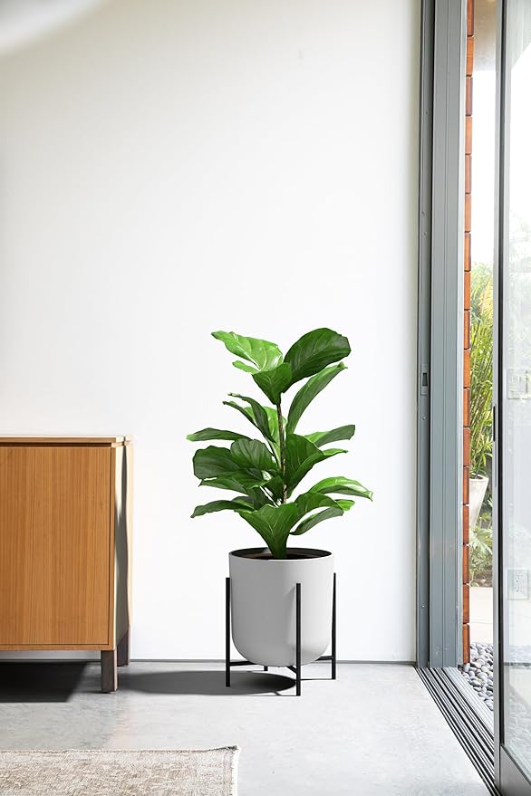 Veradek Mason Series Raised Lima Planter - Round Planter for Patio/Balcony | Plastic-Stone Composite w/Metal Plant Stand | Modern Décor for Plants VeradekOutdoor