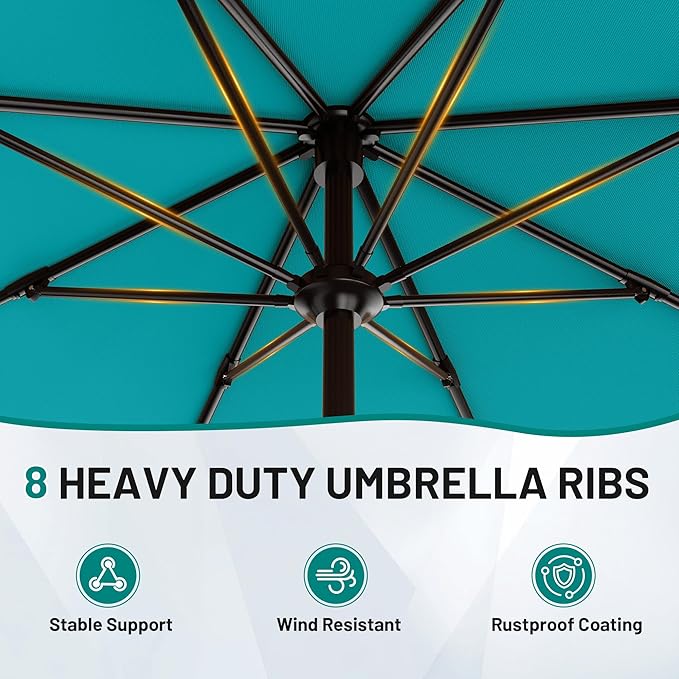 AreShark 9 FT Patio Umbrella for Outdoor, Outdoor Table Umbrella with Push Button Tilt and Crank, Outdoor Patio Umbrellas with 8 Sturdy Ribs for Market, Garden, Pool (Lake Blue) Rootora
