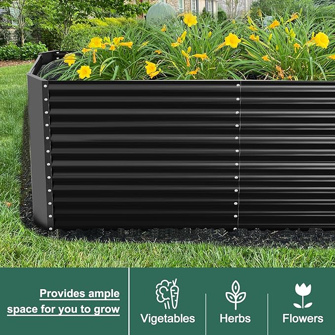 Land Guard 6x3x3ft Rectangular Galvanized Raised Garden Beds, Large-Capacity Metal Planter Box Outdoor, Durable Deep Raised Garden Bed 3ft Tall, Raised Beds for Gardening Vegetables, Dark Grey LandGuard