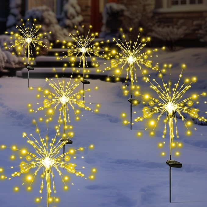 Solar Garden Firework Lights Outdoor Waterproof 6 Pack Solar Powered Art Stake Twinkle Lighting for Outside Decor, 120 LED Sparklers String Lights for Yard Pathway Patio Party Decorations (Warm White) SolarEra-FREETOSHINE