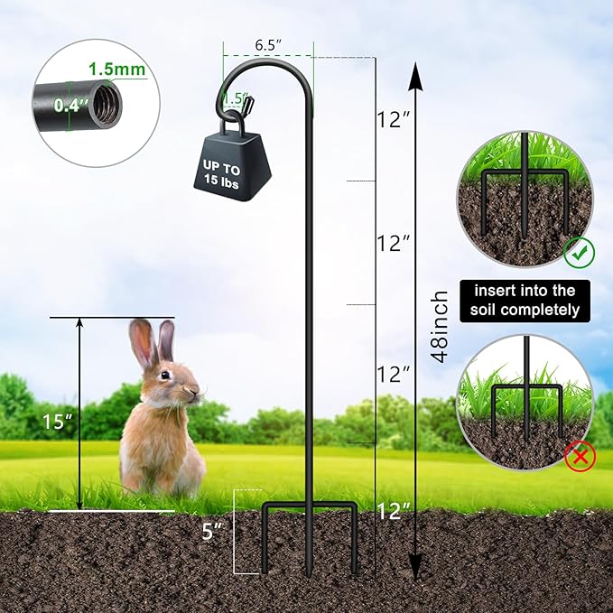 FEED GARDEN Adjustable 48 Inch Small Shepherd Hooks for Outdoor, Garden Hook for Lanterns, Shepard Hooks for Hanging Plants, Bird Feeders, Solar Lights, Mason Jars, Weddings Decor,2 Pack FEEDGARDEN