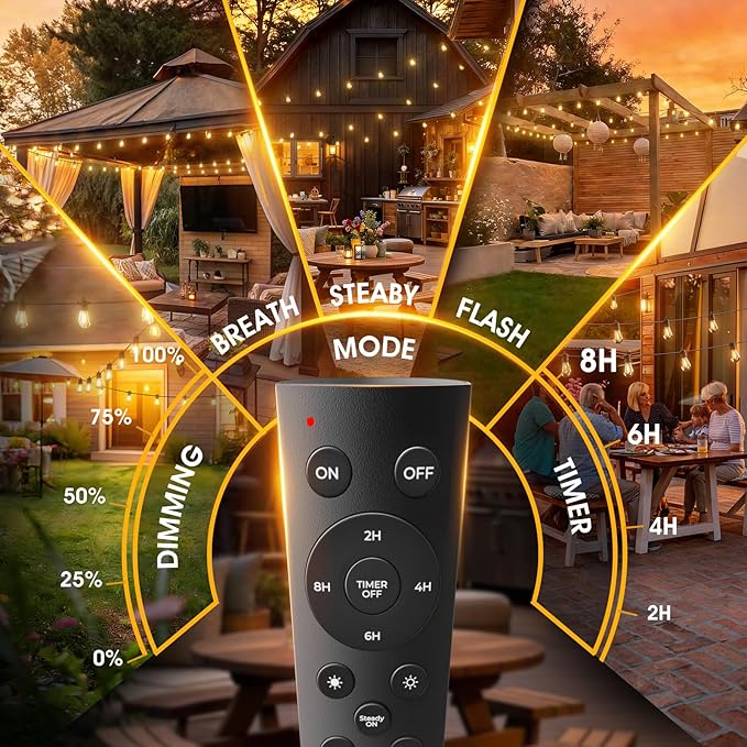 addlon 200FT(4-Pack*50FT) LED Outdoor String Lights with Edison Shatterproof Bulbs, Heavy-Duty and Weatherproof Strand, Commercial Grade Patio Lights, Decorative for Garden or Patio, Black addlon