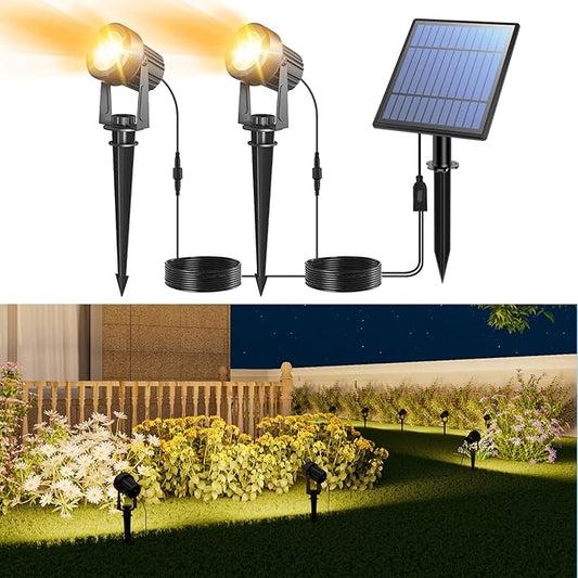 APONUO Solar Spot Lights - Outdoor 2-in-1 Solar Landscape Uplights, Dusk to Dawn, IP65 Waterproof, 9.8ft Cable, Warm White APONUO