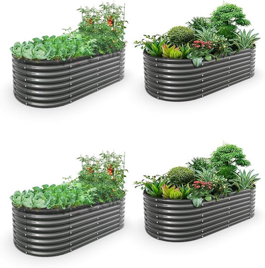 A ANLEOLIFE 4-Pack 6X3X2ft & 8X4X2ft Deep Root Galvanized Raised Garden Beds Outdoor for Planting Vegetables Flowers Herb, Quartz Grey AAnleolife