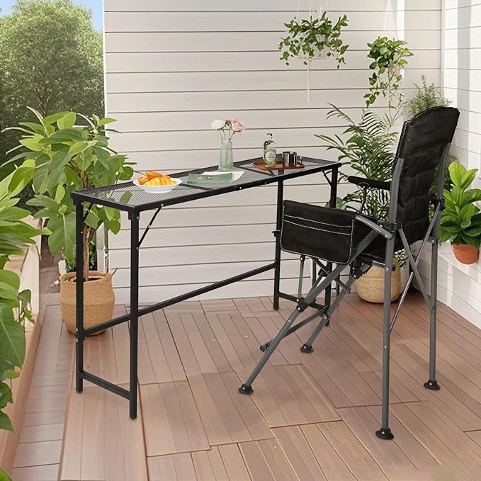 REDCAMP 55 Inch Outdoor Bar Table, Folding Paito Bar Height Hot Tub Table with Waterproof Mesh Top for Balcony, Garden, Poolside, Indoor, Rectangle Black REDCAMP