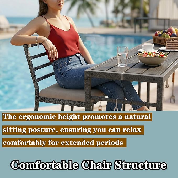 3Pcs Outdoor Patio Bar Set, 55" Rectangular High Top Table and Chairs Set with 2 Cushioned Bar Stools & Cover,Metal Pub Height Bistro Table Set for Balcony, Backyard, Porch, Deck,Garden, Pool Liskanap