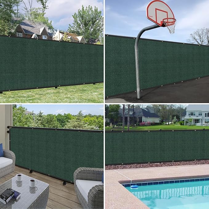 Windscreen4less Privacy Fence Screen Heavy Duty Windscreen Fencing Mesh Fabric Shade Net Cover with Brass Grommtes for Outdoor Wall Garden Yard Pool Deck, 6'x92' Green Windscreen4less