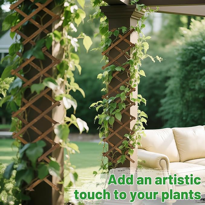 Pack of 2 Extra Thick Wooden Wall Trellis- Expandable Wall Planter Lattice Panels for Climbing Plants, Hanging Vertical Plant Support Fence Frame Outdoor Indoor for Balcony Patio Garden Room ANPHSIN