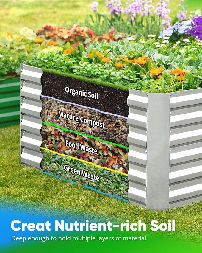 Quictent Galvanized Raised Garden Bed 4x3x2ft Tall Garden Bed Extra Height 22.4" Hold 24cft Soil Outdoor Heightened Planter Box for Deep Root Vegetables Herbs Tomato Cage Included, Silver QUICTENT