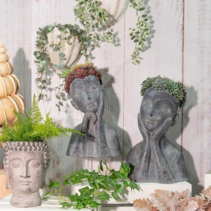 Newman House Studio Succulents Face Planters Pots Head - Flower Pot with Drainage Hole Face Head Large Garden Farmhouse Decor 9.4 x 7.2 x 13.9 inch NewmanHouseStudioLLC