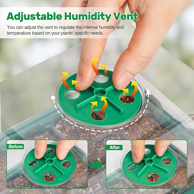Bonviee 10 Packs Seed Starter Tray with Elevated Lid, 120 Cells Thicken Seed Starting Trays Kit with Adjustable Humidity Vent, Clear Cell Tray and Heightened Lids for Greenhouse & Gardens, Green BonvieeDirect