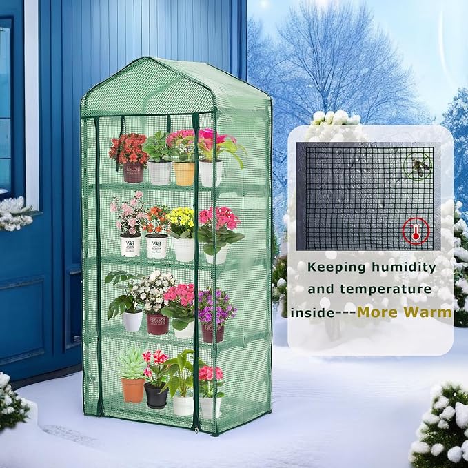 Mini Greenhouse for Indoor Outdoor,Plant Green House 4-Tier Rack Stand Portable Greenhouses with Durable PE Cover for Seedling, 2.5x1.6x5.2 FT Ideal Gardening Gifts for Women Men(PLGH704G) Purlyugreenhouse