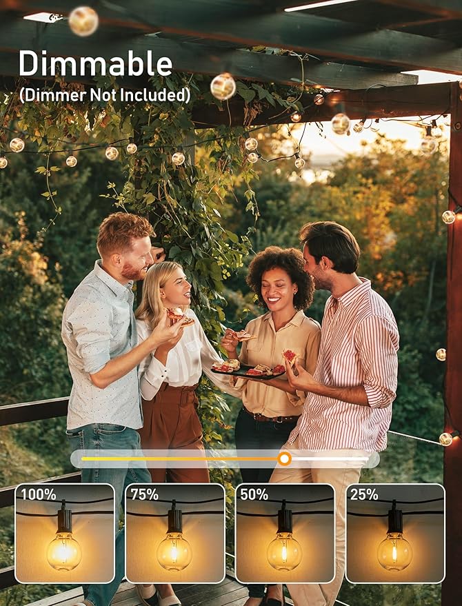 Brightown Outdoor String Lights, 80FT 40+2 G40 Bulbs Shatterproof Patio Lights, IP65 Waterproof Dimmable Hanging Connectable Globe LED Outdoor Lights for Backyard, Bistro, Porch, Deck, Balcony Brightown