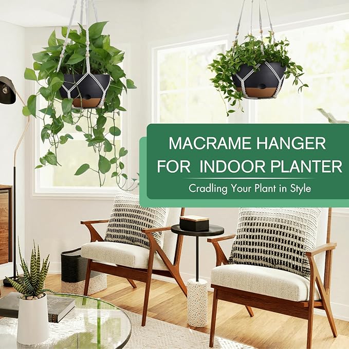 Set of 2-10 Inch Hanging Planters for Indoor Plants with Self-Watering Includes Hanging Pots for Plants, Outdoor Hanging Plant Pot with Drainage, and 2 Types of Hanging Baskets Hangers (Black, 10inch) Montresor