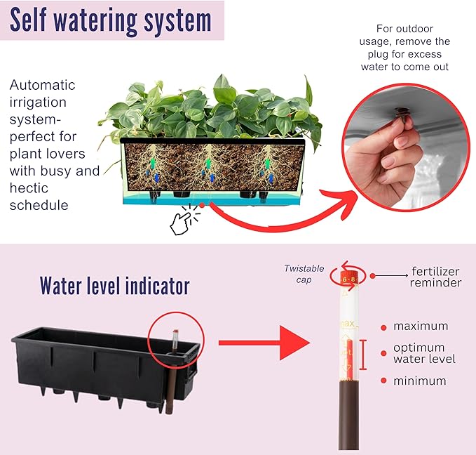 LaLaGreen Wall Hanging Planter Outdoor (20 Inch, 4 Pack) Wall Mounted Self Watering System Window Boxes with Bracket, White Rectangular Plant Pot Flower Box Container Indoor Modern Herb Kitchen Decor L%C3%A1L%C3%A1Green