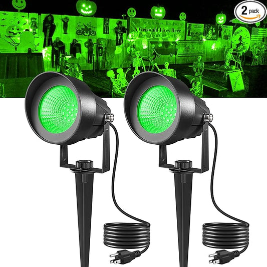 T-SUN Green Spotlight Outdoor, Waterproof LED Landscape Lighting with US Plug, Easy Install 270° Adjustable Outdoor Spot Lights for Garden Tree Yard Decor, 2 Pack T-SUN