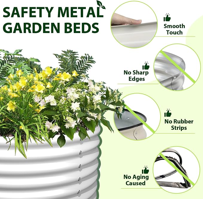 A ANLEOLIFE 6X2X1.5 ft Galvanized Raised Garden Beds Outdoor, Oval Round Metal Planter Box for Planting Vegetables Flowers Herb, Anti-Rust & Easy-Setup, Antique White AAnleolife