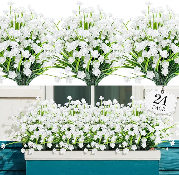 AGIRL 24 Bundles Artificial Flowers for Outdoor,No Fade Fake Plastic Flowers Faux Plants for Decoration Hanging Planters Indoor Outside Garden Porch Window Box Home Wedding Farmhouse AGIRL