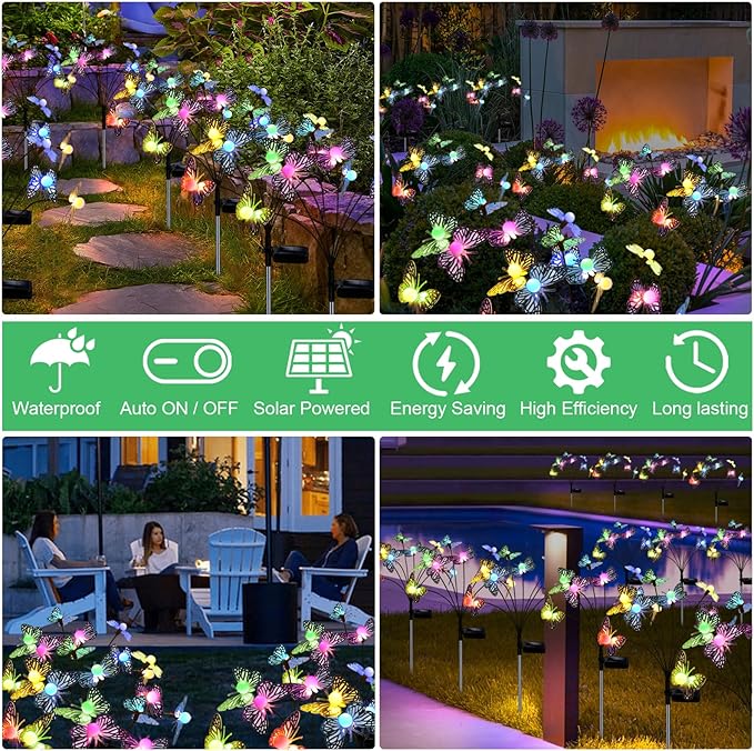 Solar Garden Butterfly Lights, 4 Pack 48 LED Solar Swaying Lights, 7 Color Changing Waterproof Firefly Light Outdoor Fairy Light for Garden Patio Yard Pathway Flower Bed Decoration MRHEPHAESTUS
