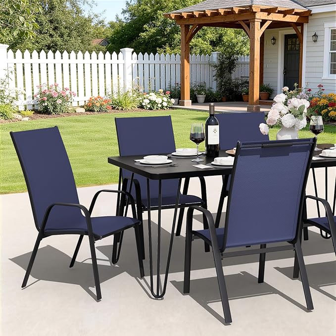 JEAREY Patio Dining Chairs Set of 4, Outdoor Stackable Dining Furniture Set, All Weather Dining Set for Lawn, Garden, Backyard, Poolside, Navy Blue JEAREYOutdoorsCollection