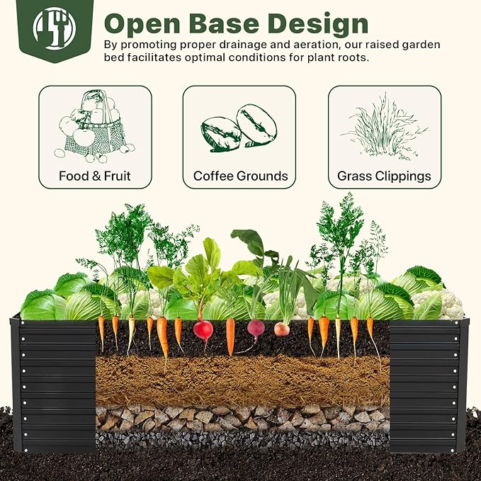 DTIG Galvanized Raised Garden Bed for Vegetables Flowers Herbs, Tall Metal Raised Garden Bed Kit with Garden Tools, Gloves, Plant Labels, Black 6×3×2FT DTIG