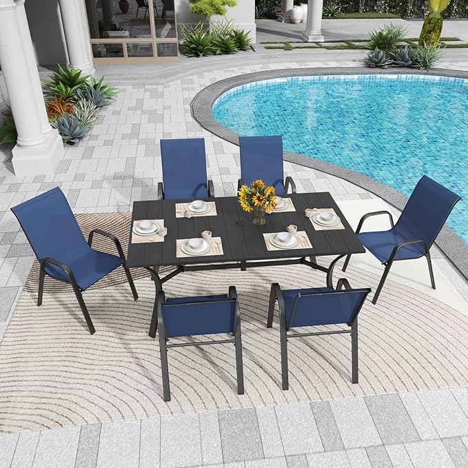 Patio Chairs, Stackable Outdoor Dining Chairs for All Weather Textilene Fabric & Metal Frame, Outdoor Chairs Set for Backyard Deck Garden (Dark Blue, Set of 4) Vimstora