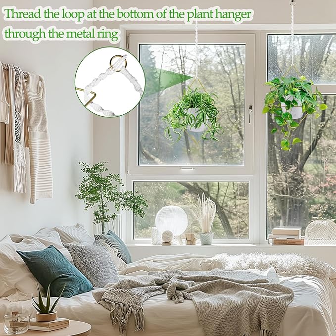 Hanging Planters for Indoor Plants, 2 Set Self Watering Hanging Flower Pots, Modern Hanging Plant Baskets with Metal Plant Holder & 6.5 Inch Plastic Pots for Garden Home Decor (Gold Frame White Pot) Koalaime