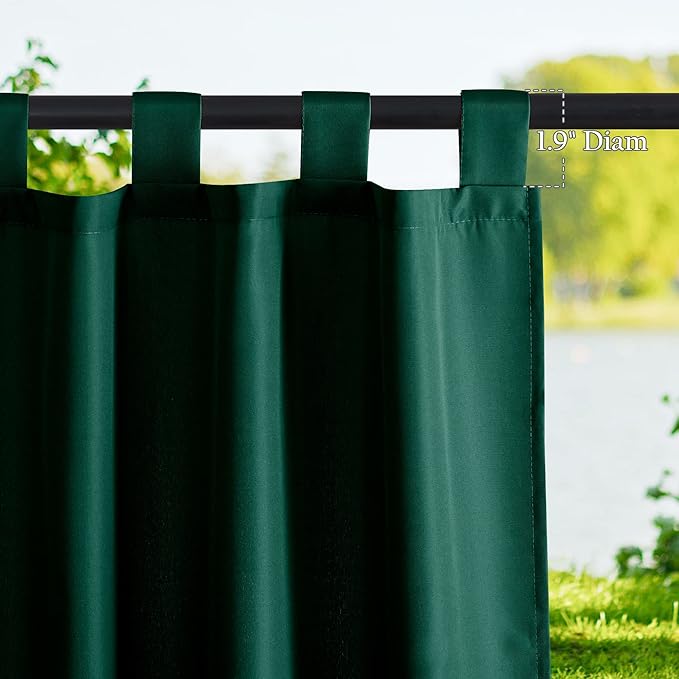 NICETOWN 2 Panels Outdoor Waterproof Curtains with Tab Top, Thermal Insulated Inside Outside Vertical Drapes Privacy Protected for Valley/Yard/Cabana (W55 x L108, Dark Green) NICETOWN