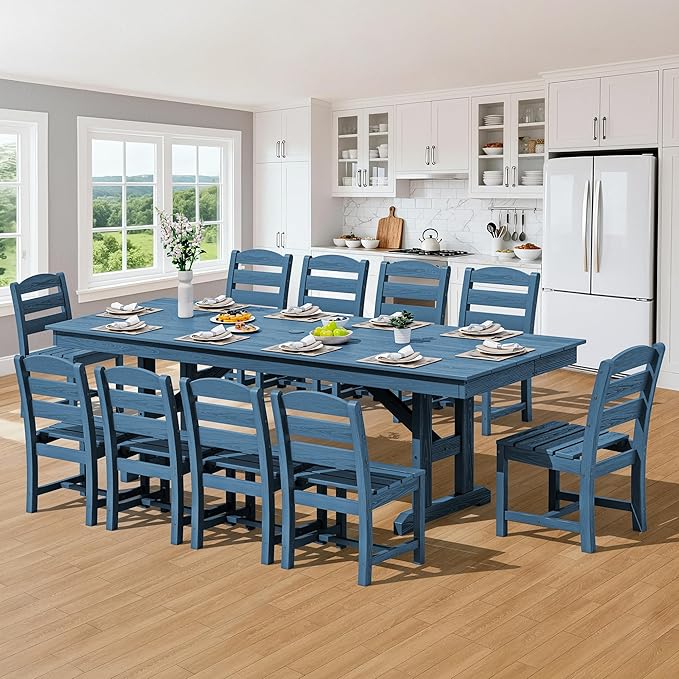 SERWALL Outdoor Dining Table, 84" Rectangular Dining Table for 6-10 Person, All Weather HDPE Outdoor Furniture for Backyard, Garden, Navy SERWALL