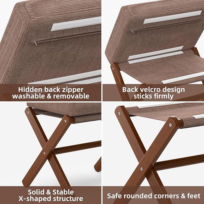 Foldable Foot Stool Ottoman, Modern Foot Rest with Bamboo X Legs & Thick Foam Cushion, Folding Foot Stools Small Padded for Bedroom Living Room, Footstool for Chair Couch (Brown - Brown) BAMBOOHOMIE