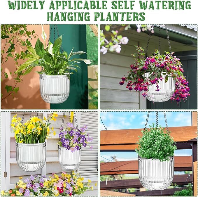 Maxcheck 4 Pcs Self Watering Hanging Planters Indoor Gift 6.5'' 4.5'' Hanging Flower Pots Baskets Outdoor Self Watering Plant with 3hooks Drainage Holes for Home(Clear) Maxcheck