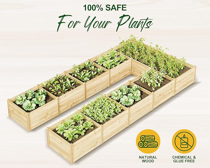 AMERLIFE U-Shaped Raised Garden Bed, 7.5Wx15Dx1.6H Free Combination Outdoor Wooden Raised Garden Bed Planter with 19.6" Depth Planter Box AMERLIFE