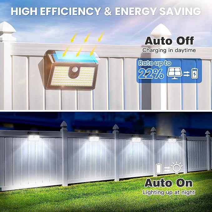[10 Packs] Solar Motion Sensor Outdoor Lights, Super Bright Solar Lights Outdoor Waterproof, 3 Lighting Modes Security Wall Light for Outside Walking Dog Fence Backyard Deck Garden Door Step Garage Claoner