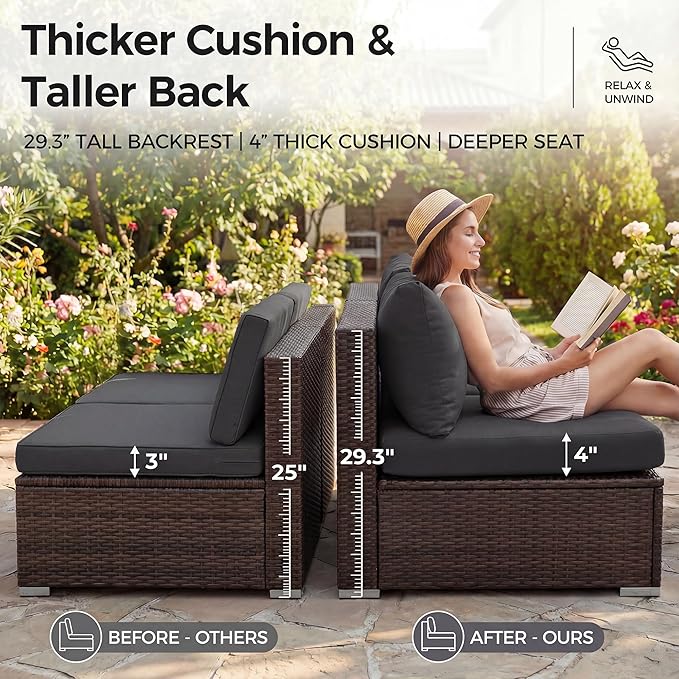 NICESOUL 11 Pcs Modern Outdoor Patio Sectional Furniture Set with Fire Pit Table, 29.3'' High Back Conversation Sets with Firepit, Cozy Large U-Shaped L-Shape Couches, Brown Rattan and Gray Cushion NICESOUL