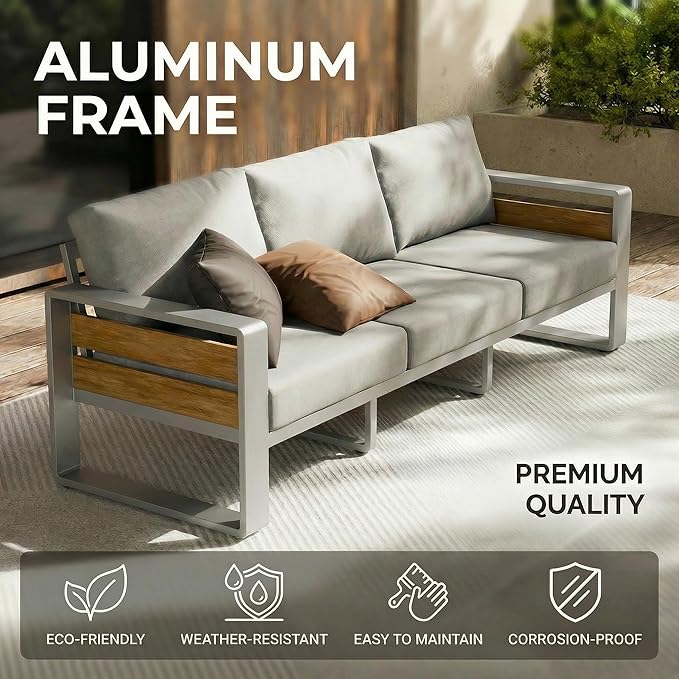 ZANDOR Outdoor Patio Conversation Sets, 4-Piece Aluminum Metal Outside Sectional Lawn Furniture with Coffee Table & Washable Thick Cushions,Seating Sofa for Garden/Backyard/Porch, Silver ZANDOR%7CCraftingYourOutdoorElegance