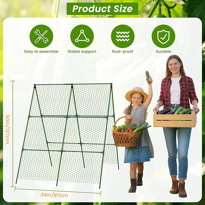 Cucumber Trellis, 35" X 50" A-Frame Garden Trellis for Climbing Plants Outdoor, Foldable Trellis Cucumber for Raised Bed Vegetable/Tomato/Flowers/Pea DSTANA