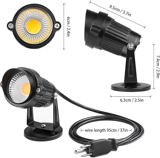 Lemonbest LED Landscape Up Down Light 5W White LED Decorative Spotlight Lamp 110V with Plug for Indoor Outdoor Yard Step Wall Lighting (Warm White) (Include Spike) LemonBest