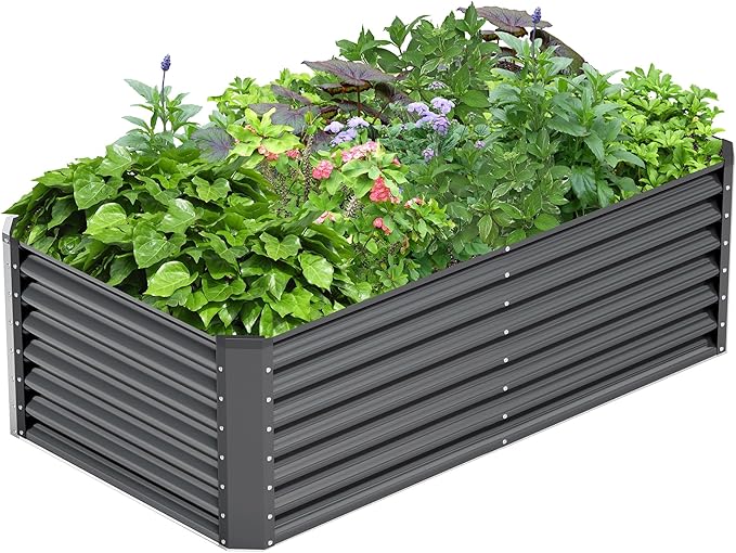 6x3x2FT Galvanized Raised Garden Bed,Galvanized Planter Boxes Outdoor, Large Metal Raised Garden Beds for Vegetables-Grey AyenGuard