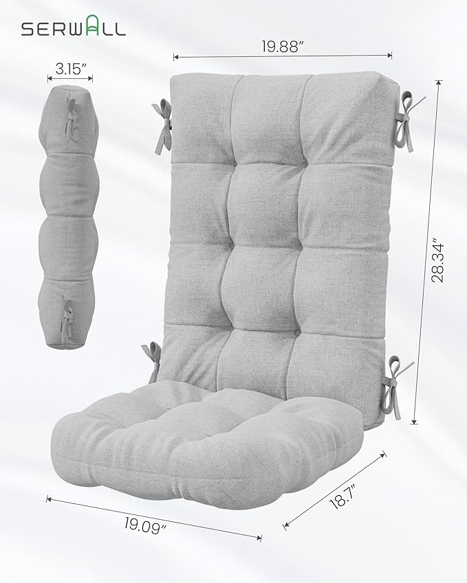 SERWALL HDPE Outdoor Rocking Chair Cushion Set of 2, Memory Foam Cushion Gray SERWALL