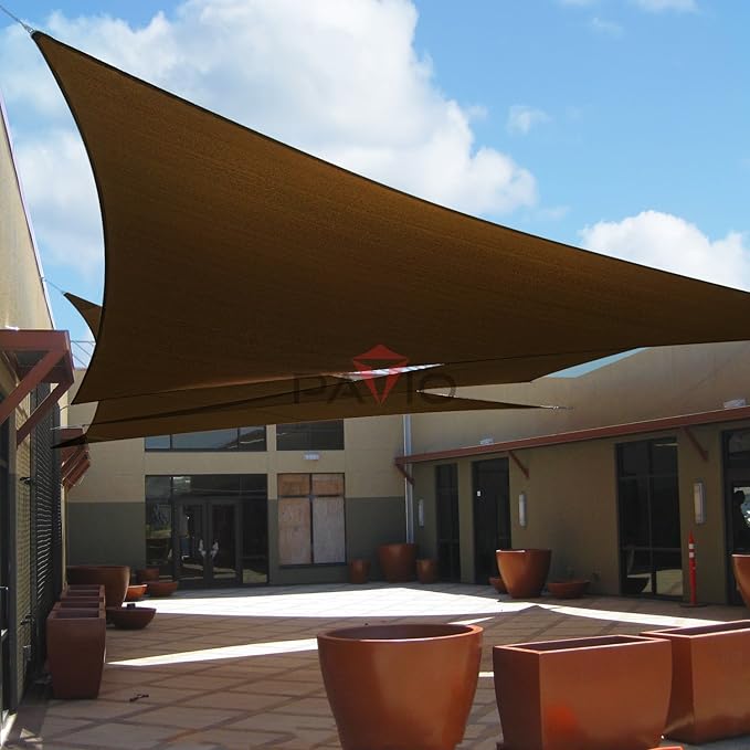 Patio Paradise 17' x 17' x 17' Sun Shade Sail Triangle Canopy Shade Cloth Fabric Sunlight Block Patio Pergola Cover HDPE Deck Awning for Outdoor Backyard Roof Shading, Brown Patio