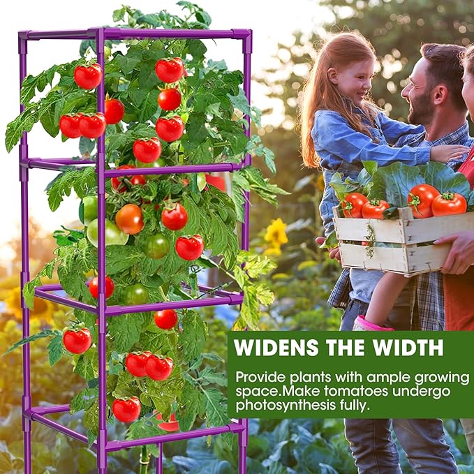 3 Pack Tomato Cages, Square Tomato Plant Stakes Support Cages Trellis for Garden Climbing Vegetables Flowers Fruits,Extra Bold,Purple MQHUAYU