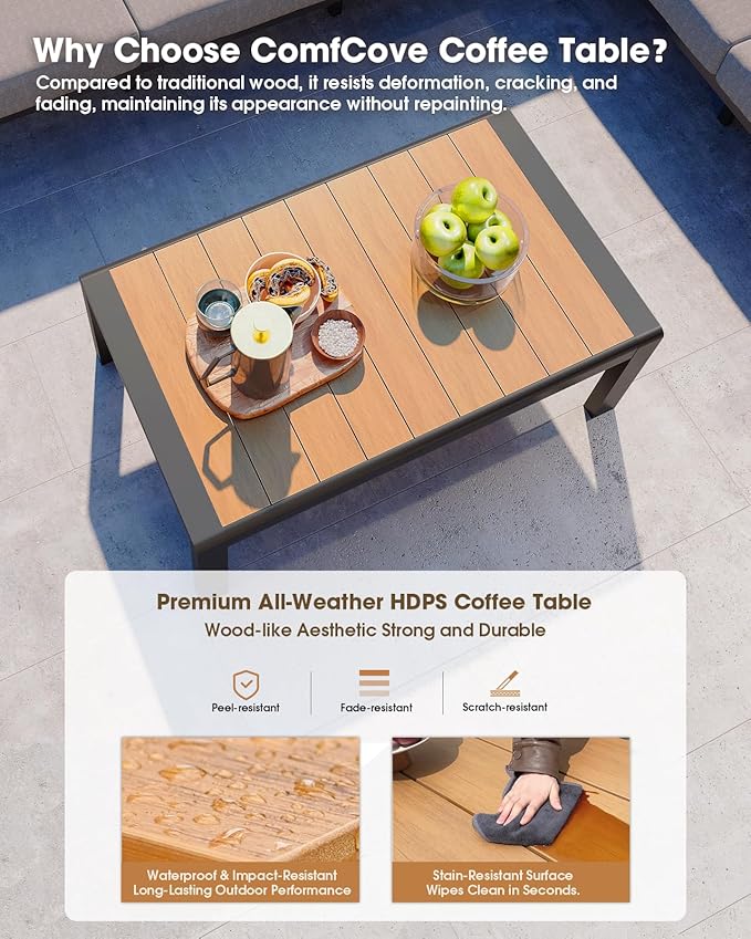 Aluminum Outdoor Patio Furniture Set 8 Seats, Outdoor Sectional Corner Sofa, Patio Conversation Sets with Coffee Table & Washable Thick Cushions, Outdoor Furniture for Backyard, Porch, Gray ComfCove