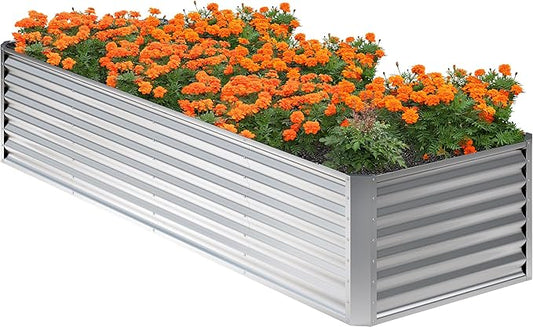 8x2x2FT Galvanized Raised Garden Bed,Planter Raised Beds-Metal Garden Box,Large Plant for Outdoor Planting, Vegetables Bed，Flower,herb-Silver Home